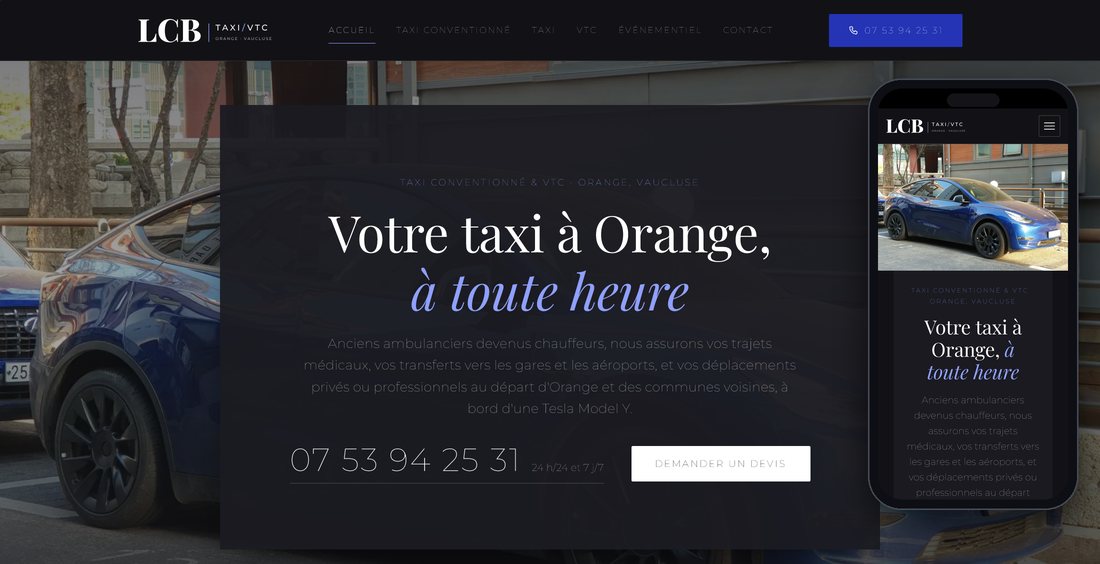 Le site de LCB Taxi/VTC, taxi conventionné et VTC à Orange, sur ordinateur et sur téléphone